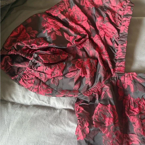 Ganni Black & Red Botanical Jacquard Blouse